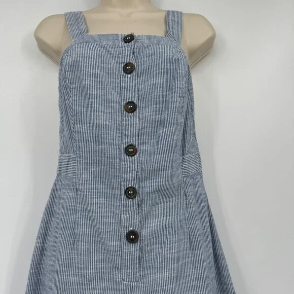 JAPNA Women's Size M Romper Jumpsuit Blue Striped straight  Leg 100% Cotton Casu - Picture 4 of 14